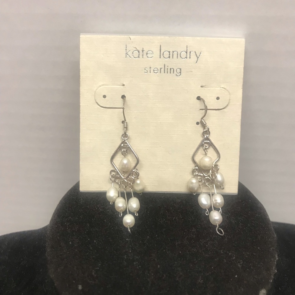 Kate Landry Sterling Silver & Drop Pearl Earrings - Picture 2 of 3